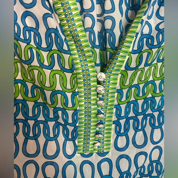 Trina Turk Blue and Green Silk Patterned Blouse - Picture 3 of 3